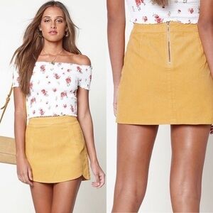 PacSun Corduroy Tulip Hem Mini Skirt, Mustard Yellow, Size 23